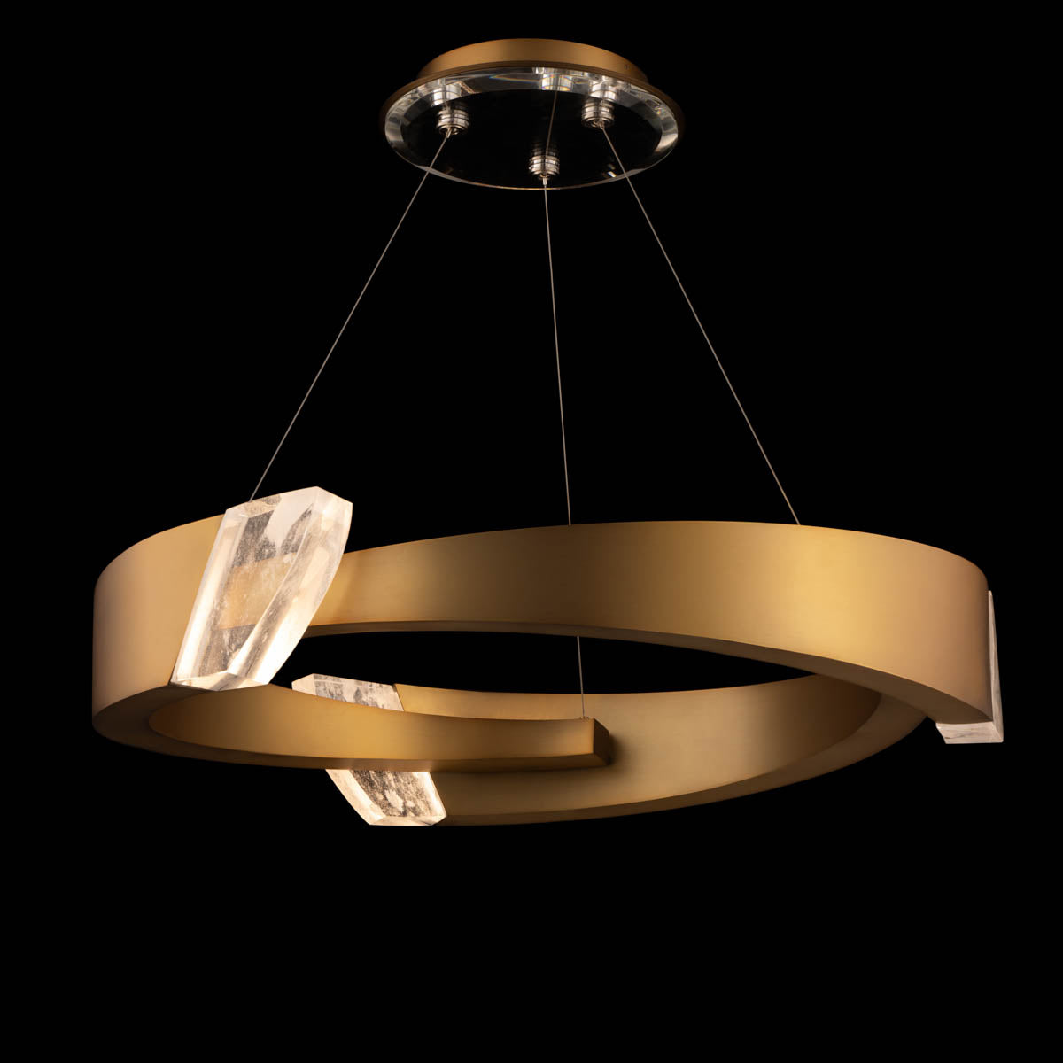 Black Metal Crystal LED Pendant Light / Aged Brass