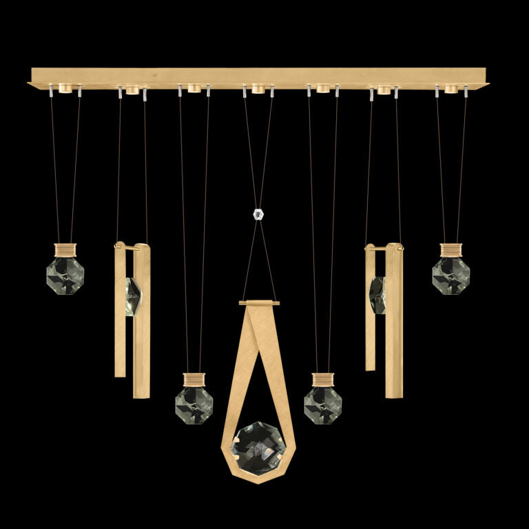 Seven-Drop Faceted Crystal LED Pendant Light / Gold