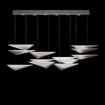 58-Inch Textured Glass Rectangular Pendant Light / Silver / Clear Linear