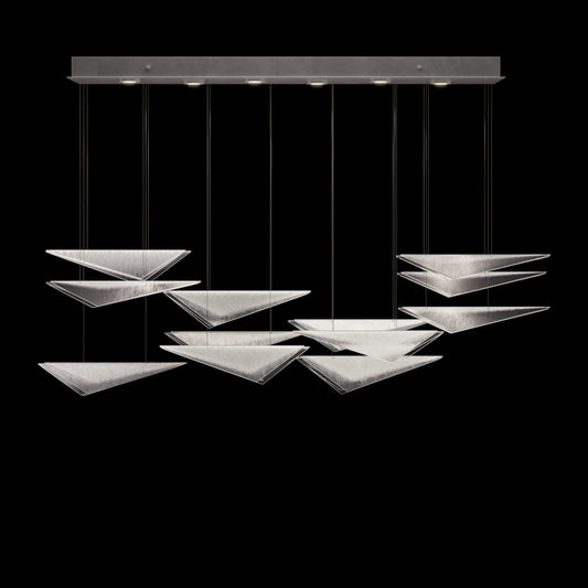 58-Inch Textured Glass Rectangular Pendant Light / Silver / Clear Linear