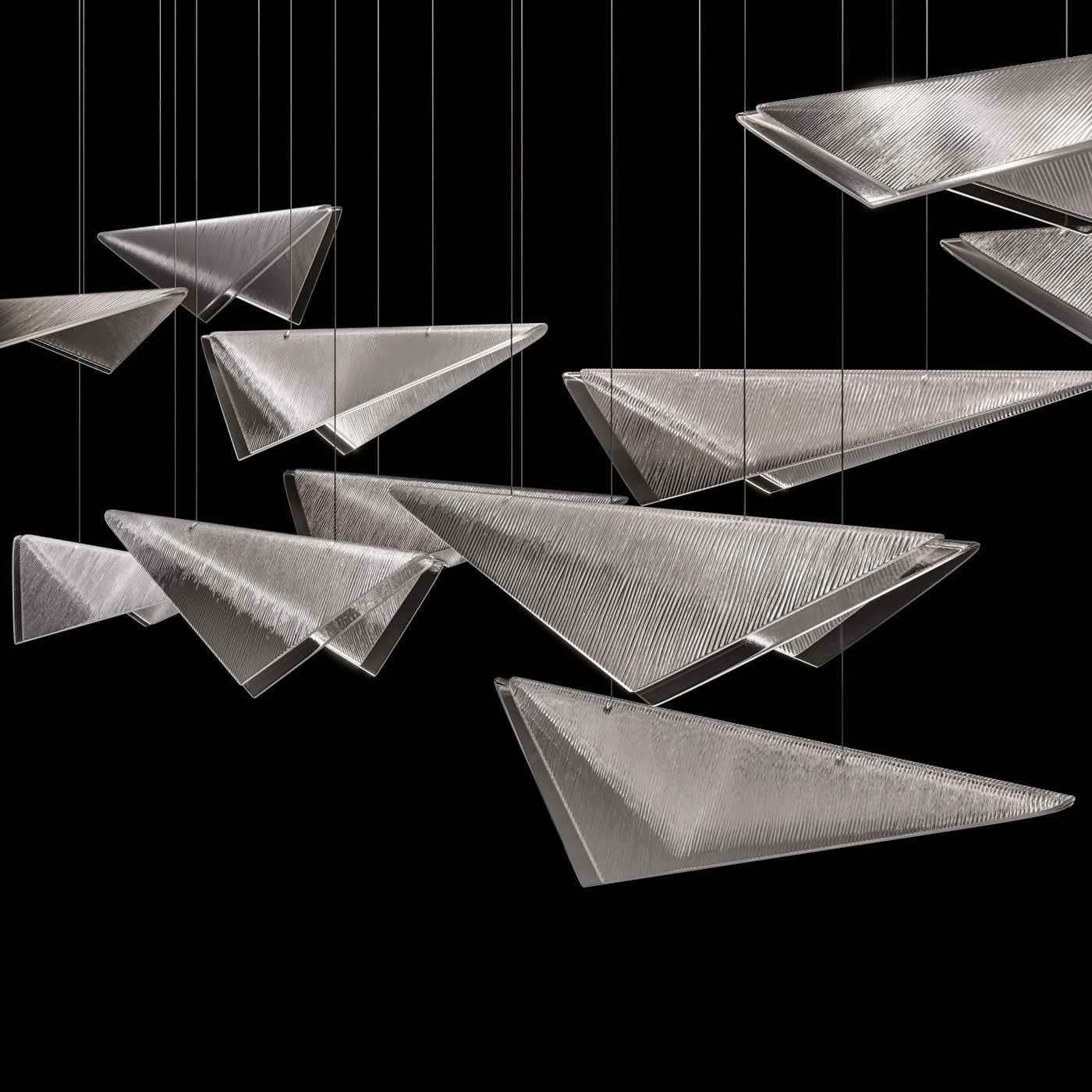 58-Inch Textured Glass Rectangular Pendant Light / Silver / Smoke Linear
