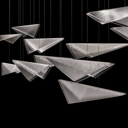 58-Inch Textured Glass Rectangular Pendant Light / Silver / Smoke Linear