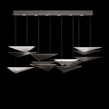 58-Inch Textured Glass Rectangular Pendant Light / Silver / Clear Hammered