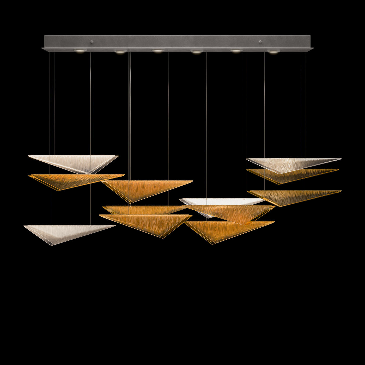58-Inch Textured Glass Rectangular Pendant Light / Soft Gold / Clear Linear