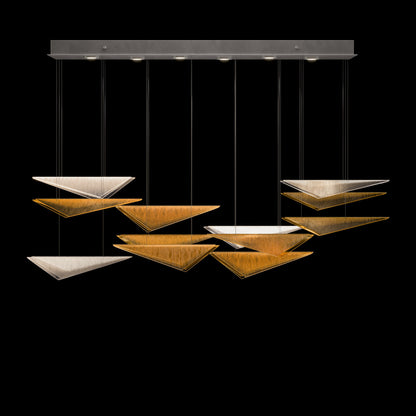 58-Inch Textured Glass Rectangular Pendant Light / Soft Gold / Clear Linear