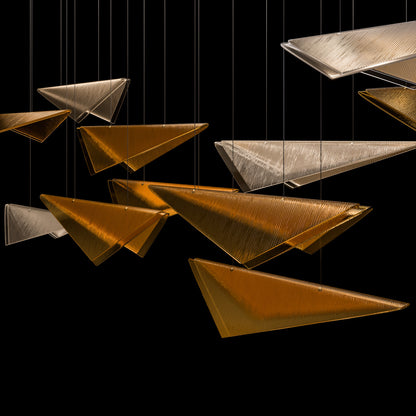 58-Inch Textured Glass Rectangular Pendant Light / Soft Gold / Smoke Linear