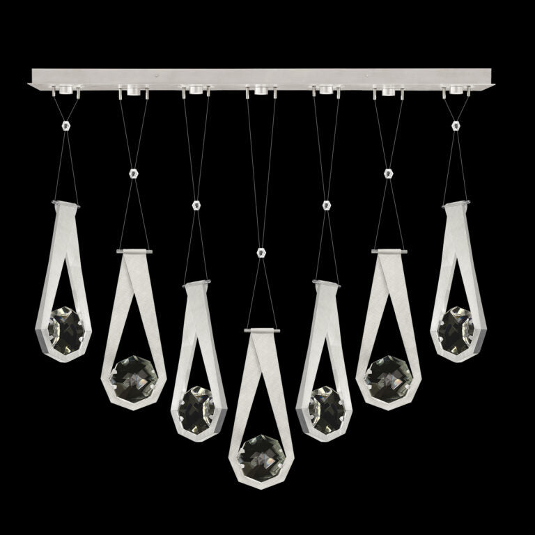 Linear Seven-Drop Crystal LED Pendant Light / Brushed Silver