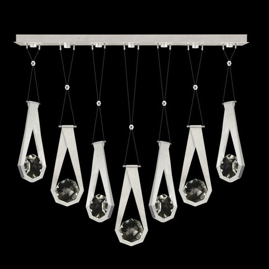 Linear Seven-Drop Crystal LED Pendant Light / Brushed Silver