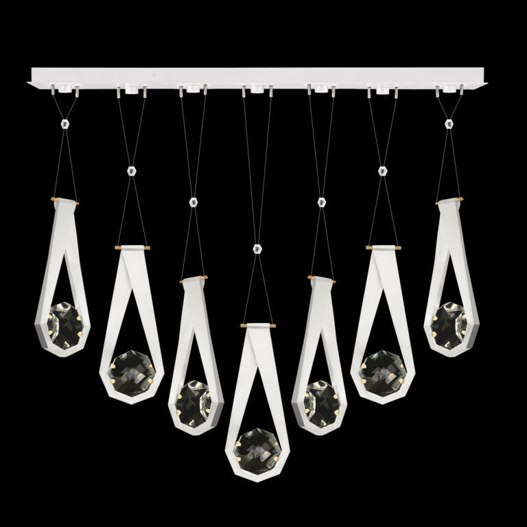 Linear Seven-Drop Crystal LED Pendant Light / White