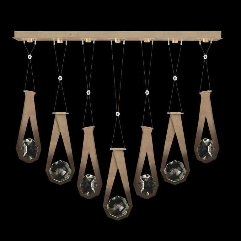 Linear Seven-Drop Crystal LED Pendant Light / Bronze