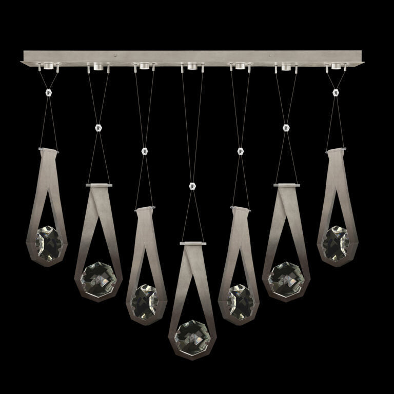 Linear Seven-Drop Crystal LED Pendant Light / Soft Ombre Silver