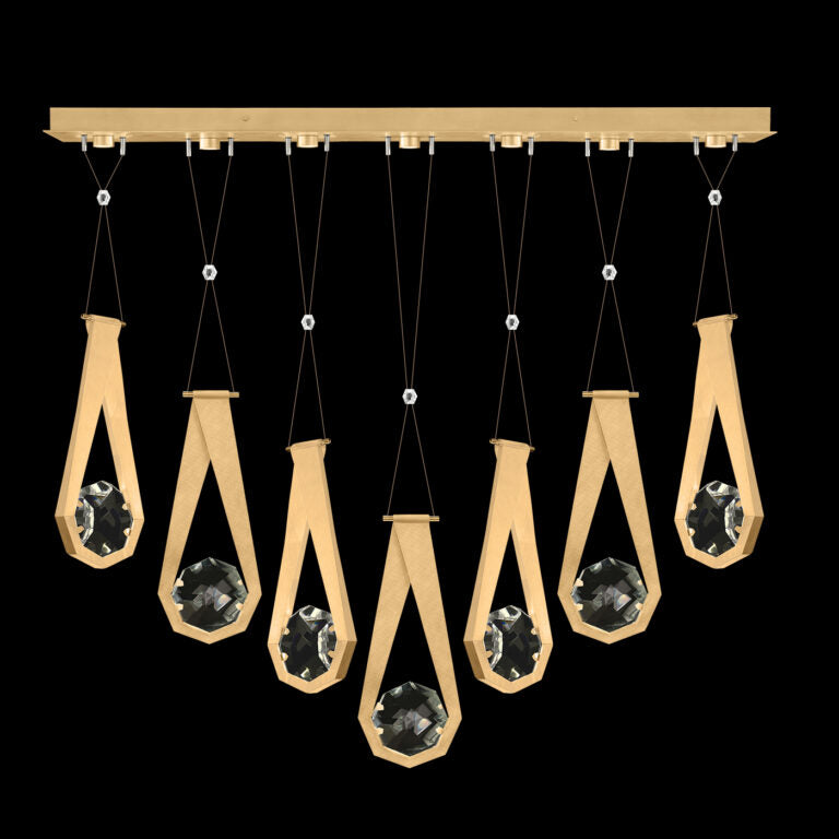 Linear Seven-Drop Crystal LED Pendant Light / Gold