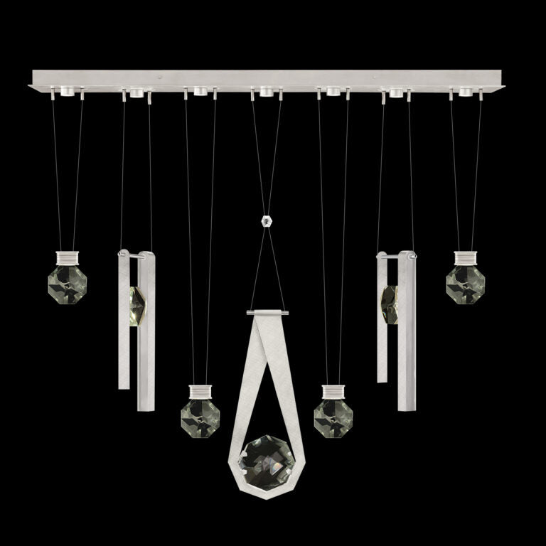 Seven-Drop Faceted Crystal LED Pendant Light / Brushed Silver