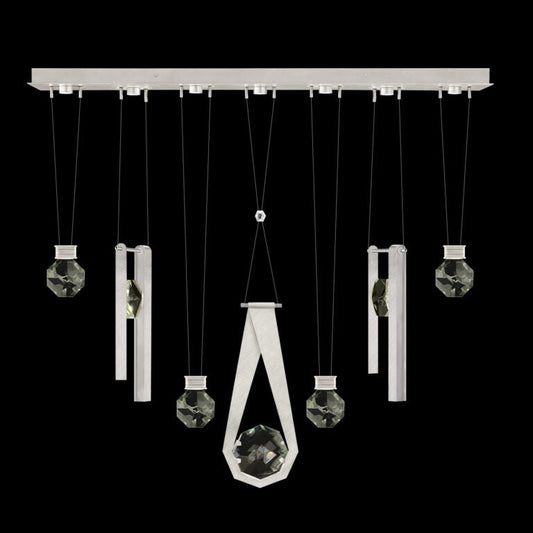 Seven-Drop Faceted Crystal LED Pendant Light / Brushed Silver