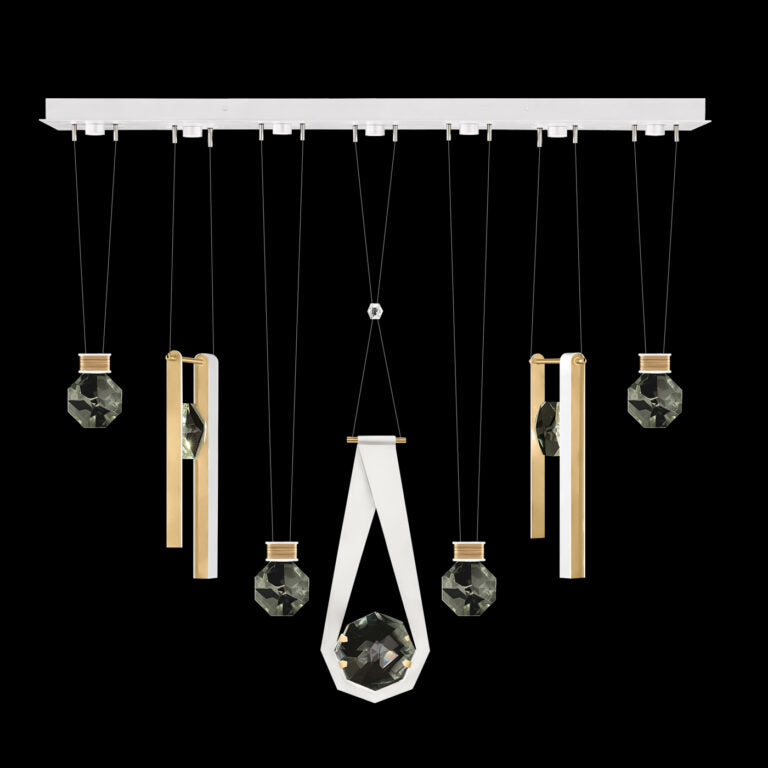 Seven-Drop Faceted Crystal LED Pendant Light / White