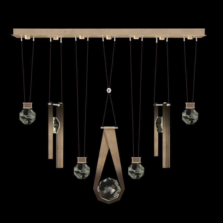 Seven-Drop Faceted Crystal LED Pendant Light / Bronze