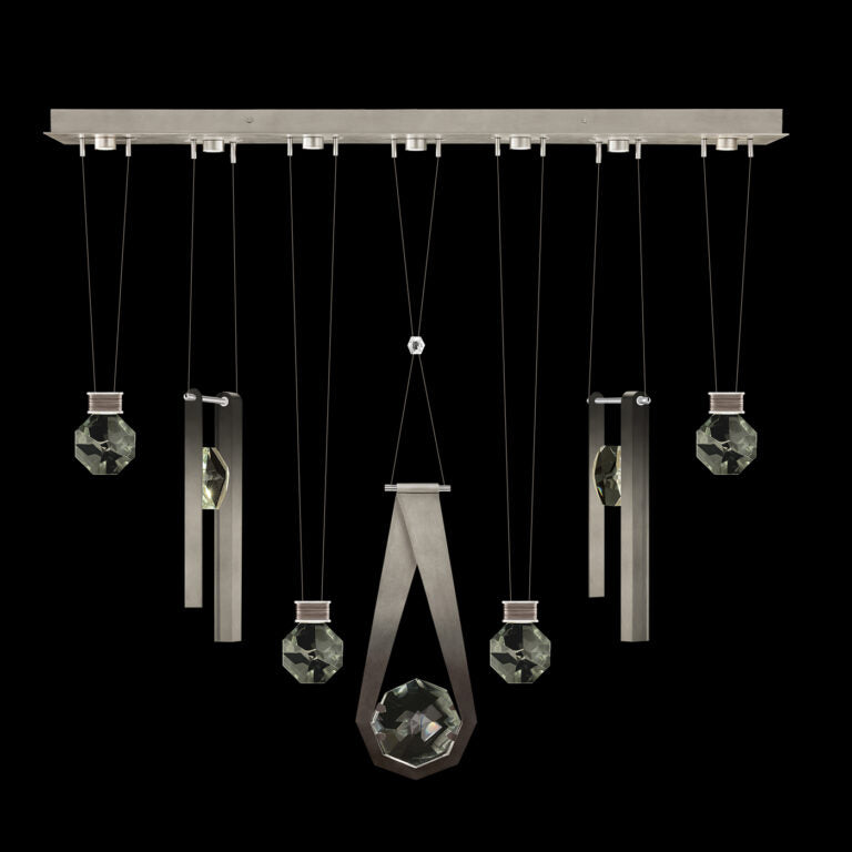Seven-Drop Faceted Crystal LED Pendant Light / Soft Ombre Silver